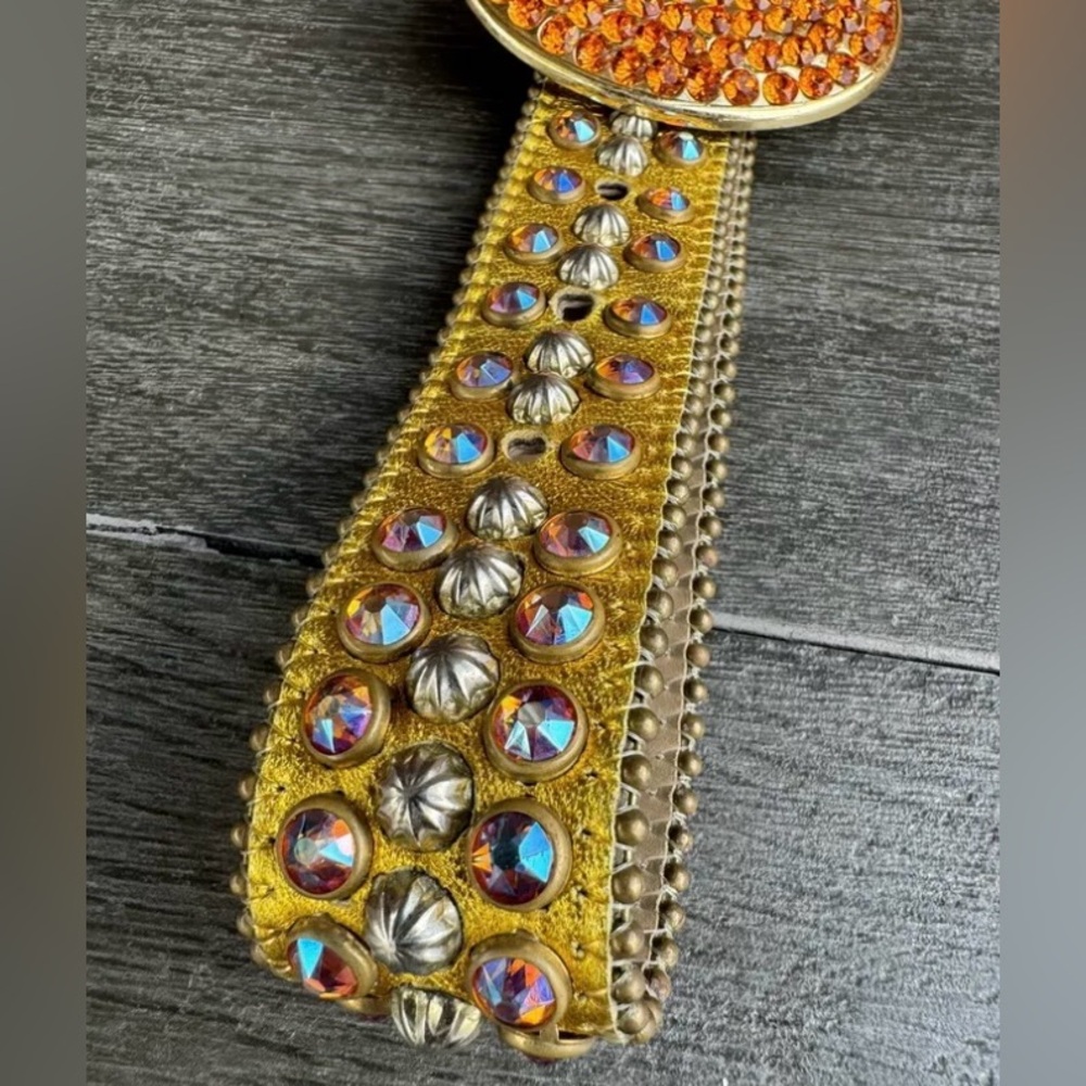 b.b. Simon Gold Fire Double Row Size 32 Studded Crystal belt - Picture 5 of 10